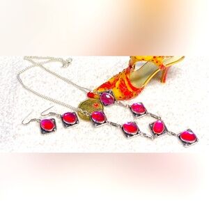 Rainbow fire topaz and silver necklace and earring set-stunning